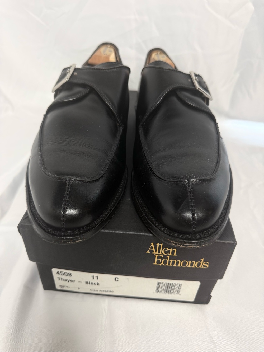 Allen Edmonds Thayer Black Leather Single Monk Strap Shoes - Men